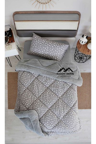 Sudemhome Welsoft Single Soft Quilt - Double Plush Sides, Fluffy, Gray Star Pattern