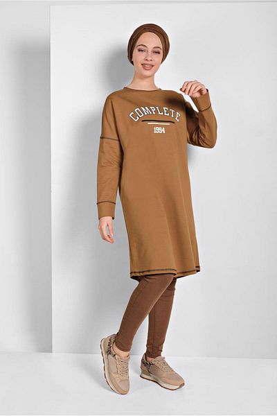 TRENDTESETTÜR Βαμβακερό Tan Tunic - Γυναικείο, Λεπτομέρεια με κείμενο, 18515