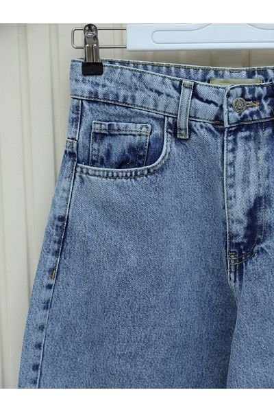 Modamorfo Pantaloni din denim albastru gheață - picior largi cu buzunare și fermoar