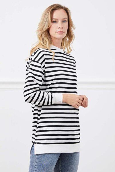 VESTAMARK Bisiklet Yaka Çizgili Sweatshirt