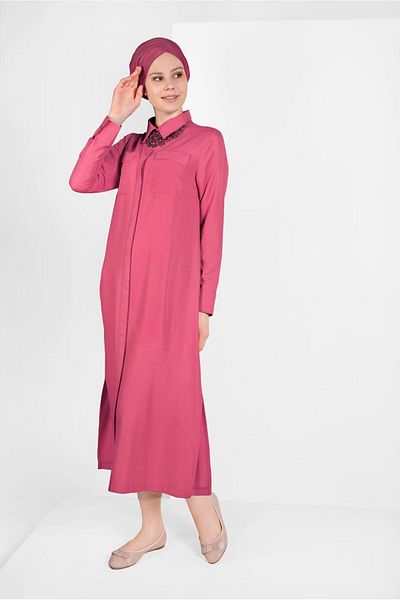 TRENDTESETTÜR Women's Fuchsia Long Tunic with Pocket Detail 45915