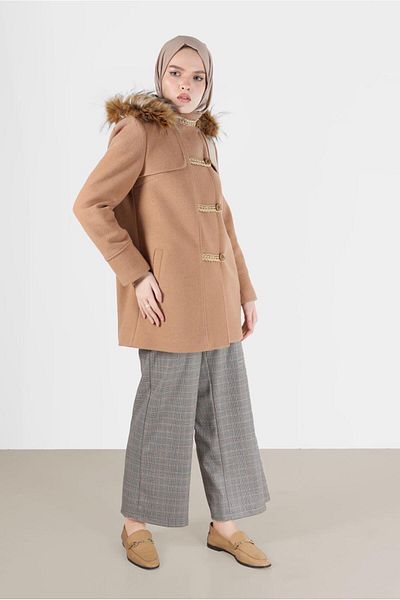 Alvina Hooded Fur Detailed Pocket Coat 90241