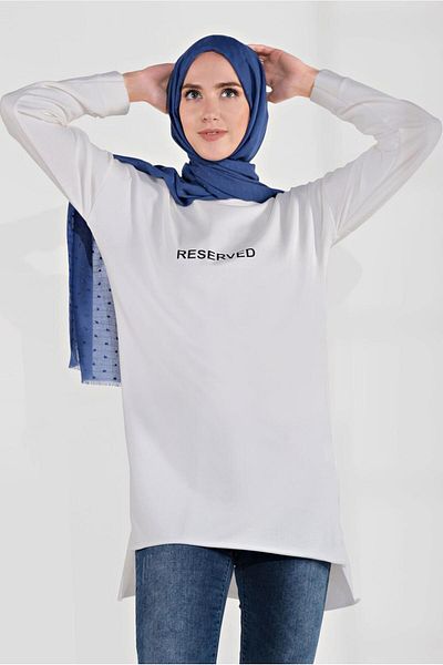 TRENDTESETTÜR Women's Cream Tunic - Cotton, Text Printed, Model 2300