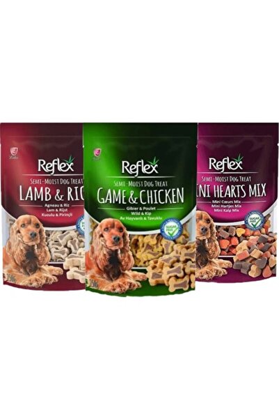Reflex Plus 3 Çeşit Köpek Ödül Maması 150GX3 (Game&chicken, Lamb&rice, Mini Hearts Mix)