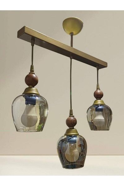 DEDE Honey Colored Glass Wood Antique - Triple Row Chandelier
