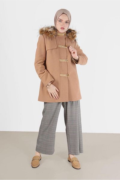 Alvina Hooded Fur Detailed Pocket Coat 90241
