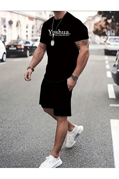 caddekombin تي شيرت رجالي مطبوع عليه Yeshua بأرجل واسعة وقصة مريحة باللون الأ...