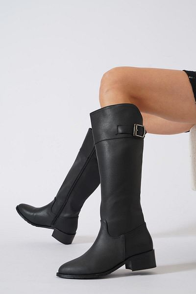 Moda Pie Черни дамски ботуши Western Besteg със странична катарама