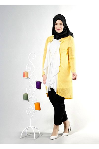 TRENDTESETTÜR Women's Yellow T 2514 House 2-Piece Hijab Tunik