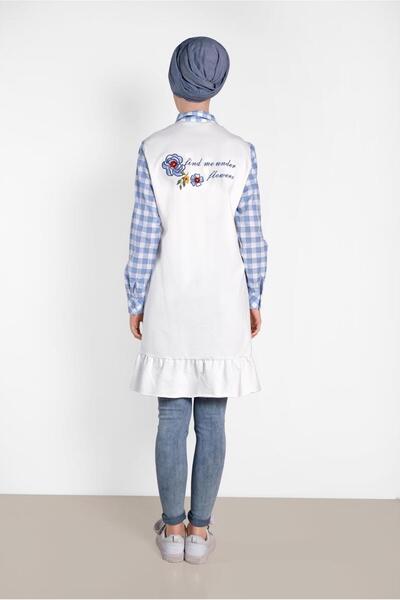 TRENDTESETTÜR Women's Blue Checkered Text Printed Tunic 4308