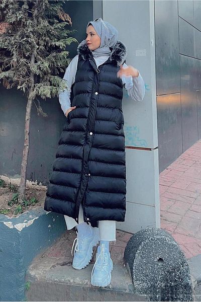 Alvina Furry Puffer Vest with Hood and Pockets - 42478