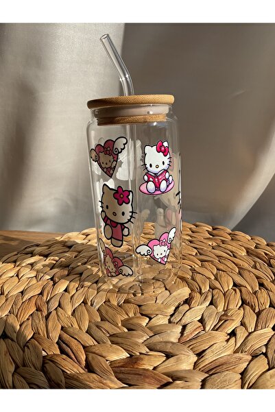 Minnaco Pipetli Bardak Su Geçirmez Hello Kitty Baskılı Hediyelik Kahve Bardağı Su Bardağı Kola Bardağı