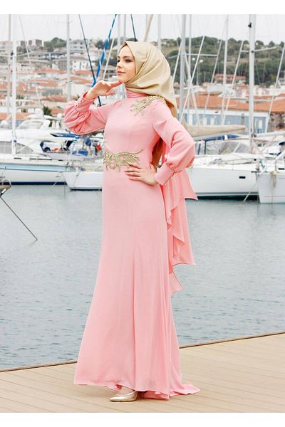 TRENDTESETTÜR Γυναικείο βραδινό φόρεμα Pink Sorme με λεπτομέρειες 5091