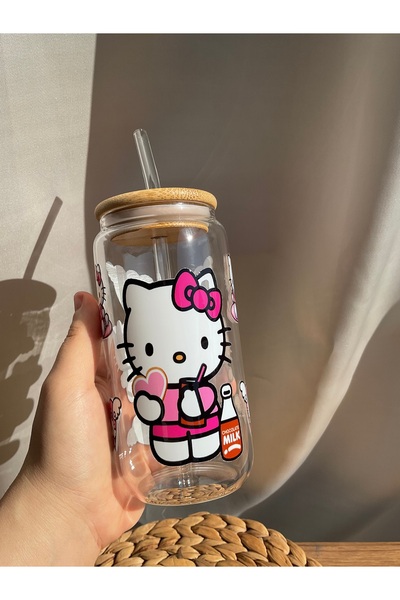Minnaco Pipetli Bardak Su Geçirmez Hello Kitty Baskılı Hediyelik Kahve Bardağı Su Bardağı Kola Bardağı