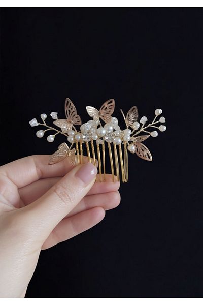 Eva Flore Butterfly Pearl Comb Buckle