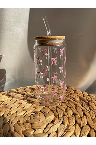 Minnaco Pipetli Bardak Su Geçirmez Fiyonk Baskılı Hediyelik Kahve Bardağı Su Bardağı Kola Bardağı