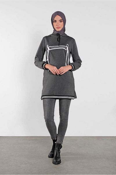 TRENDTESETTÜR Women's Gray (ANTRESIT) Zipper Detailed Tracksuit Tunic 3302