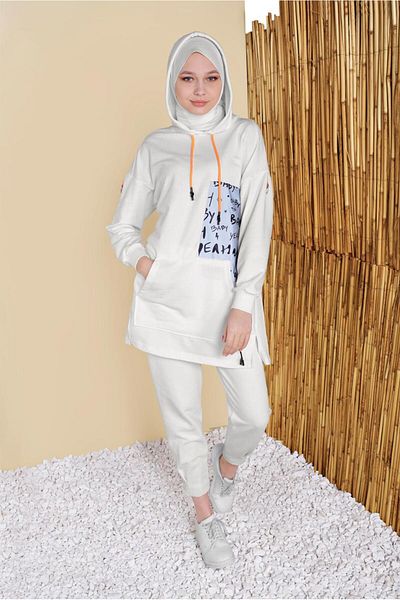 TRENDTESETTÜR Pantaloni de damă cu talie ecru cu elastic 49402