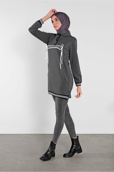 TRENDTESETTÜR Women's Gray (ANTRESIT) Zipper Detailed Tracksuit Tunic 3302