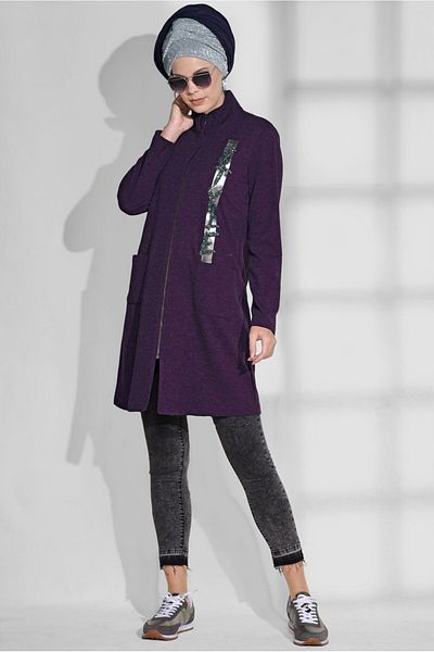 TRENDTESETTÜR Women's Plum Sequin Embroidered Pocket Tunic 4865