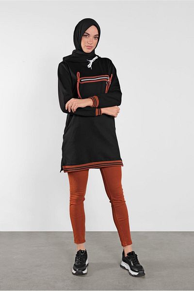 TRENDTESETTÜR Women's Black Zippered Tracksuit Tunic - 3302