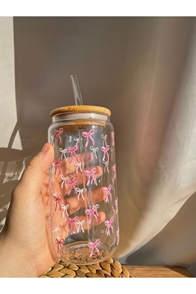 Minnaco Pipetli Bardak Su Geçirmez Fiyonk Baskılı Hediyelik Kahve Bardağı Su Bardağı Kola Bardağı