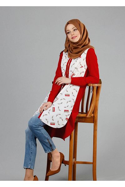 TRENDTESETTÜR تونيك حجاب أحمر T 4646 للنساء