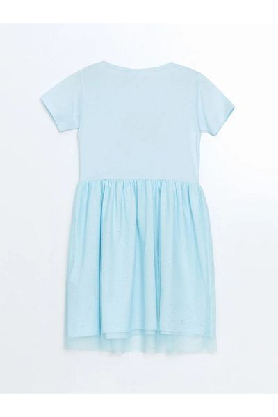 LC Waikiki Rochie pentru fetiță cu imprimeu Elsa, albastru, cu decolteu, LCW Kids