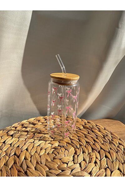 Minnaco Pipetli Bardak Su Geçirmez Fiyonk Baskılı Hediyelik Kahve Bardağı Su Bardağı Kola Bardağı