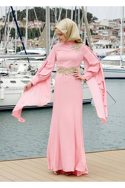 TRENDTESETTÜR Γυναικείο βραδινό φόρεμα Pink Sorme με λεπτομέρειες 5091