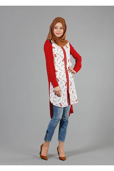 TRENDTESETTÜR تونيك حجاب أحمر T 4646 للنساء