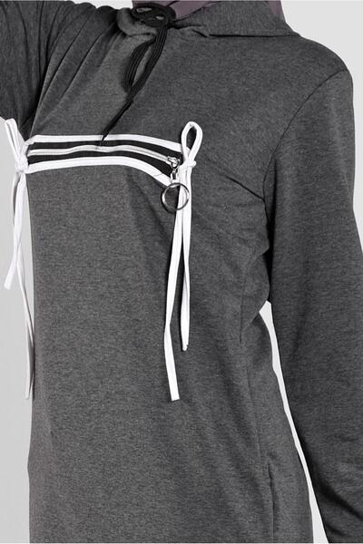 TRENDTESETTÜR Women's Gray (ANTRESIT) Zipper Detailed Tracksuit Tunic 3302
