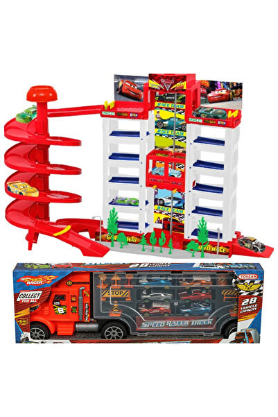 smilechild Cars Racer Asansörlü Garaj Seti Ve 6 Arabalı Büyük Boy Oyuncak Kırmızı Cars Tır Oyun Seti