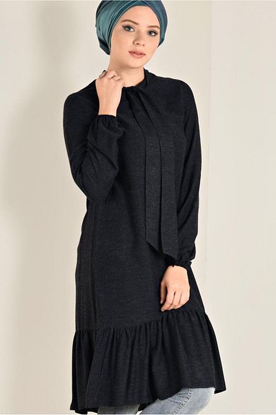 TRENDTESETTÜR Women's Black Skirt Flywheel Tunic 4702