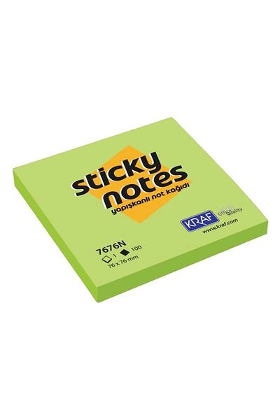 KRAF Neon Green 76X76 Note Paper - Adhesive 7676N-Gn