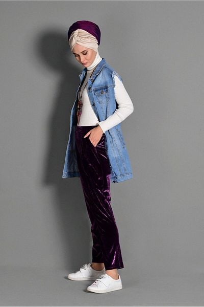 TRENDTESETTÜR Women's Plum Velvet Carrot Trousers 7236