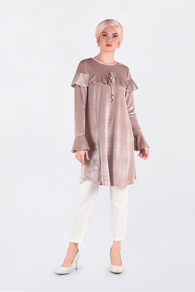 TRENDTESETTÜR Women's Powder Sleeve and Shoulder Flywheel Tunic 4789-1