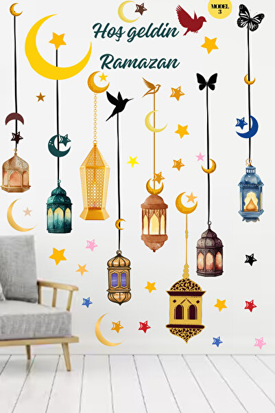 Dekals Ramazan Kandilleri Model-3 Şamdan Fener Sarkıt Hoşgeldin Ramazan Stick...