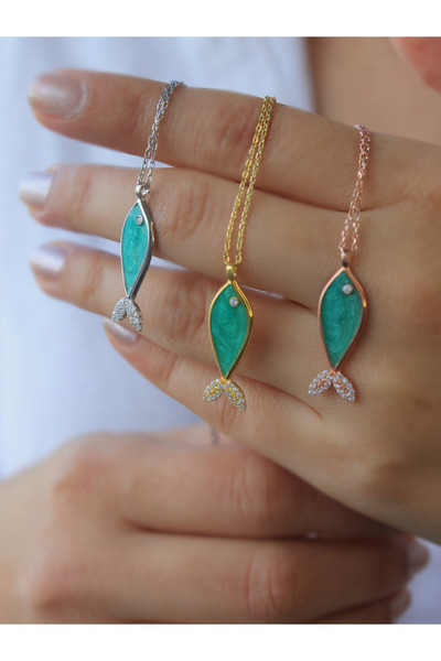 NV JEWELRY 925 Ayar Gümüş Mineli Balık Kolye