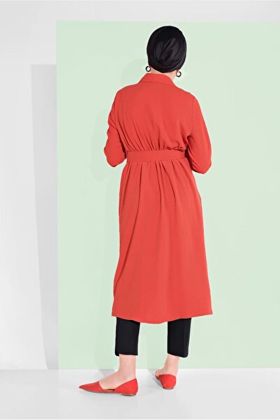 TRENDTESETTÜR Women's Orange (Orange) Cotton Hidden Button Pointed Neck Tunic 8466