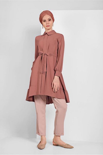 TRENDTESETTÜR Women &Apos; S Tunic with Pink Ruffled Skirt and Sashes - Shell 7655