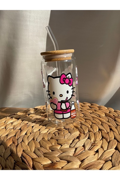 Minnaco Pipetli Bardak Su Geçirmez Hello Kitty Baskılı Hediyelik Kahve Bardağı Su Bardağı Kola Bardağı