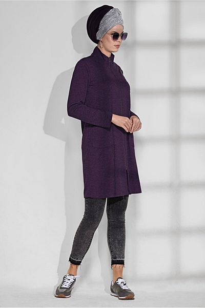 TRENDTESETTÜR Women's Plum Sequin Embroidered Pocket Tunic 4865