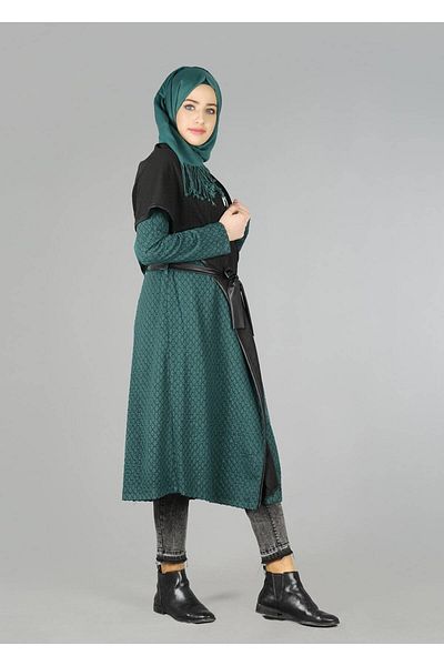 TRENDTESETTÜR Γυναικείο Πράσινο (Σμαραγδένιο) Δερμάτινο Λεπτομερές Ζώνη Τουνίκ 4522-1