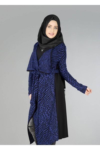 TRENDTESETTÜR Women's Black (BLACK-SAX) Patterned Tunic 4554