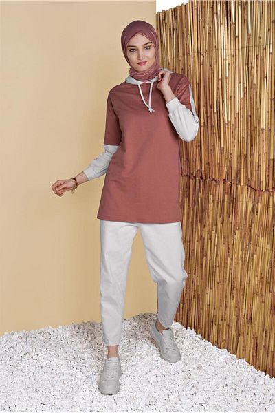 TRENDTESETTÜR Pink Hooded Women's Tunic - Dried Rose 2 Colors 071