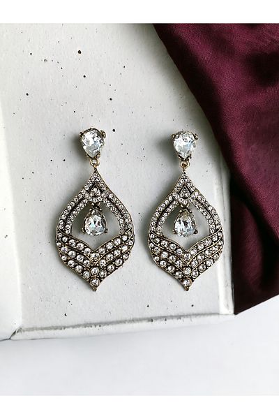 FAYRA ACCESSORIES Diamond Mounted Earrings with Crystal Stones