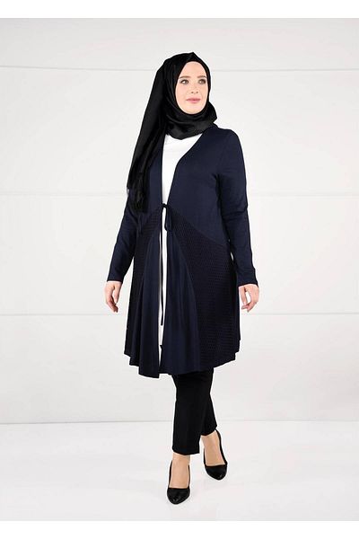 TRENDTESETTÜR Γυναικεία πλεκτή ζακέτα με λεπτομέρεια με δαντέλα στη μέση Navy Blue 2628