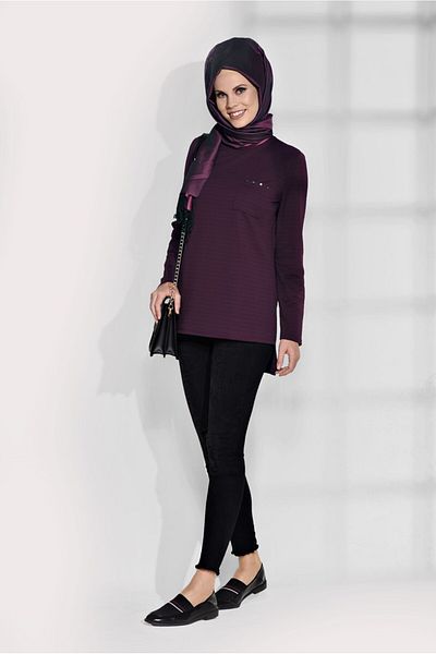 TRENDTESETTÜR Women's Purple (BEGONVİL) Long Back Pocket Tunic 4773
