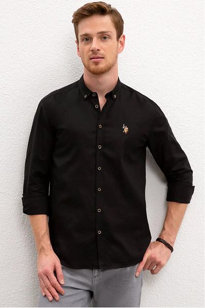 U.S. Polo Assn. Slim Fit Button Collar Black Men's Shirt Cedcolor023y